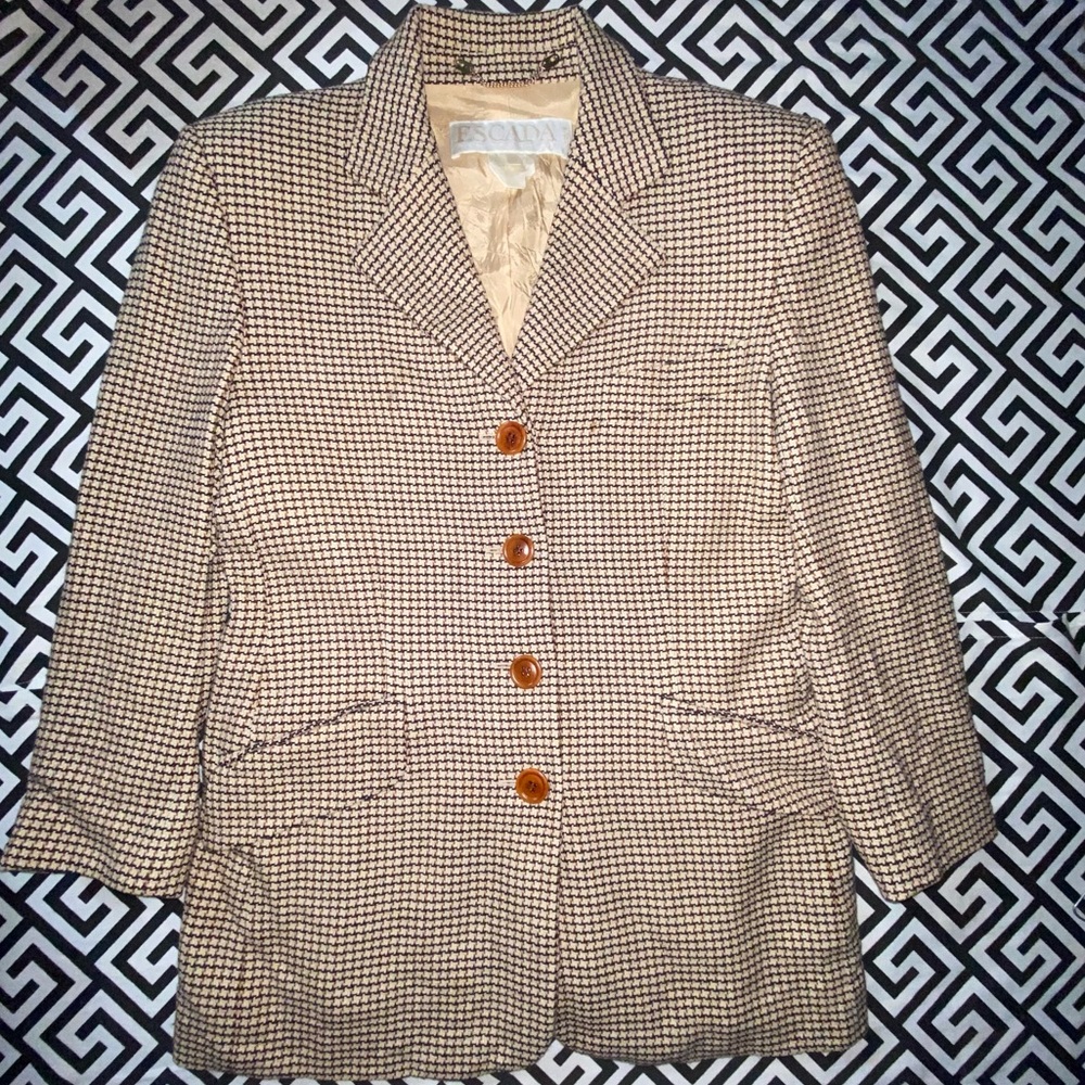 Escada houndstooth cream tan jacket 38